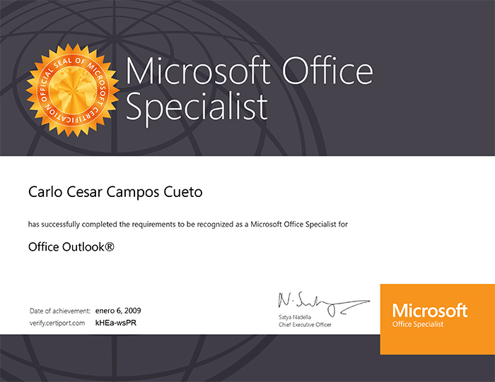Certificado de Microsoft Office Outlook 2019