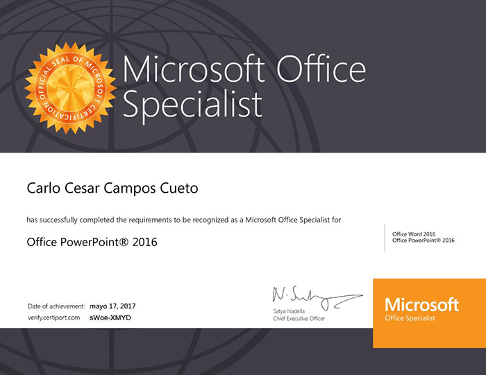 Certificado de Microsoft PowerPoint 2019