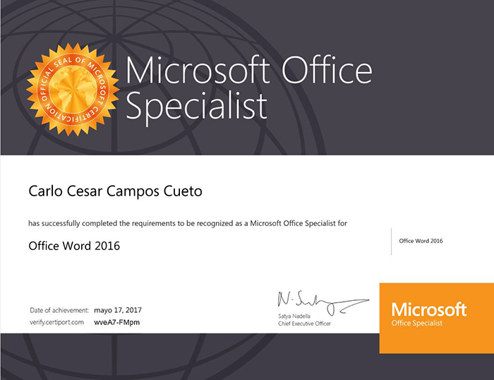 Certificado de Microsoft Office Word 2019